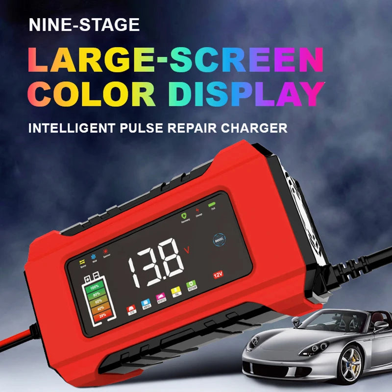 NEW - 12V 6A Fully Automatic Car Battery Charger Smart Pulse Repair Color Screen for AGM GEL WET Lead Acid Charger LCD Display