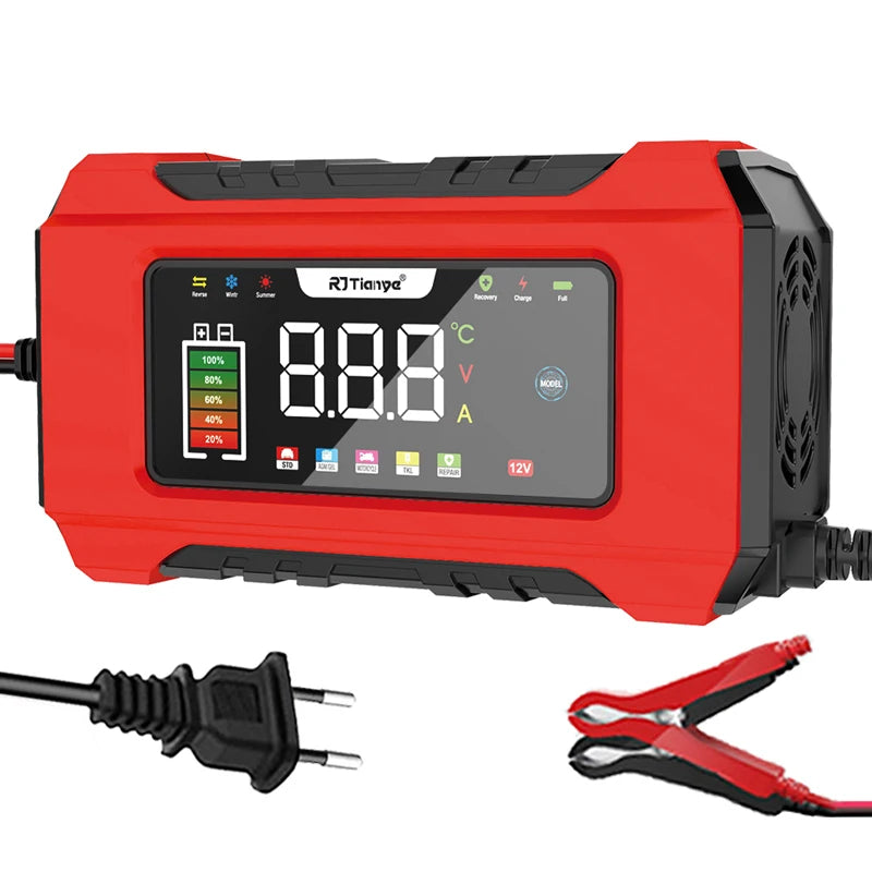 NEW - 12V 6A Fully Automatic Car Battery Charger Smart Pulse Repair Color Screen for AGM GEL WET Lead Acid Charger LCD Display