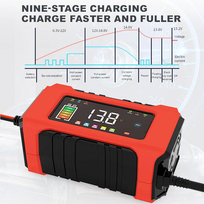 NEW - 12V 6A Fully Automatic Car Battery Charger Smart Pulse Repair Color Screen for AGM GEL WET Lead Acid Charger LCD Display
