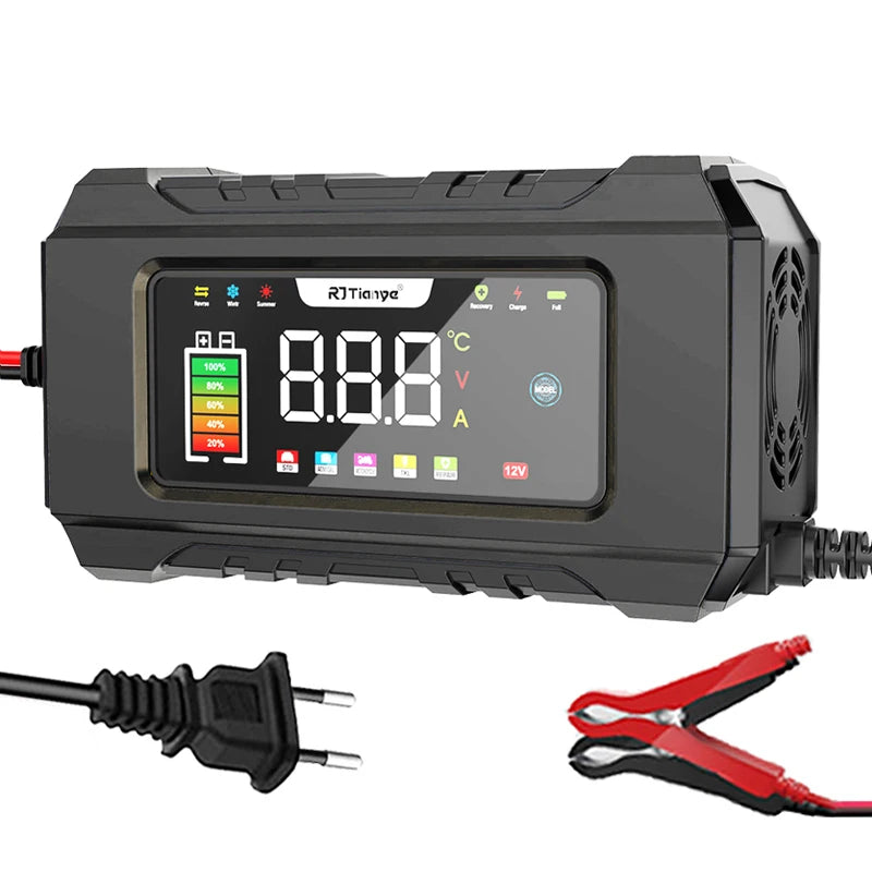 NEW - 12V 6A Fully Automatic Car Battery Charger Smart Pulse Repair Color Screen for AGM GEL WET Lead Acid Charger LCD Display